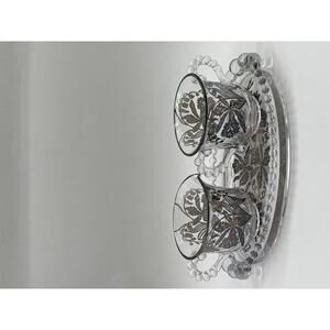 Vtg Imperial Glass Oval Tray with Cream and Sugar Bowl  Sterling Silver Overlay